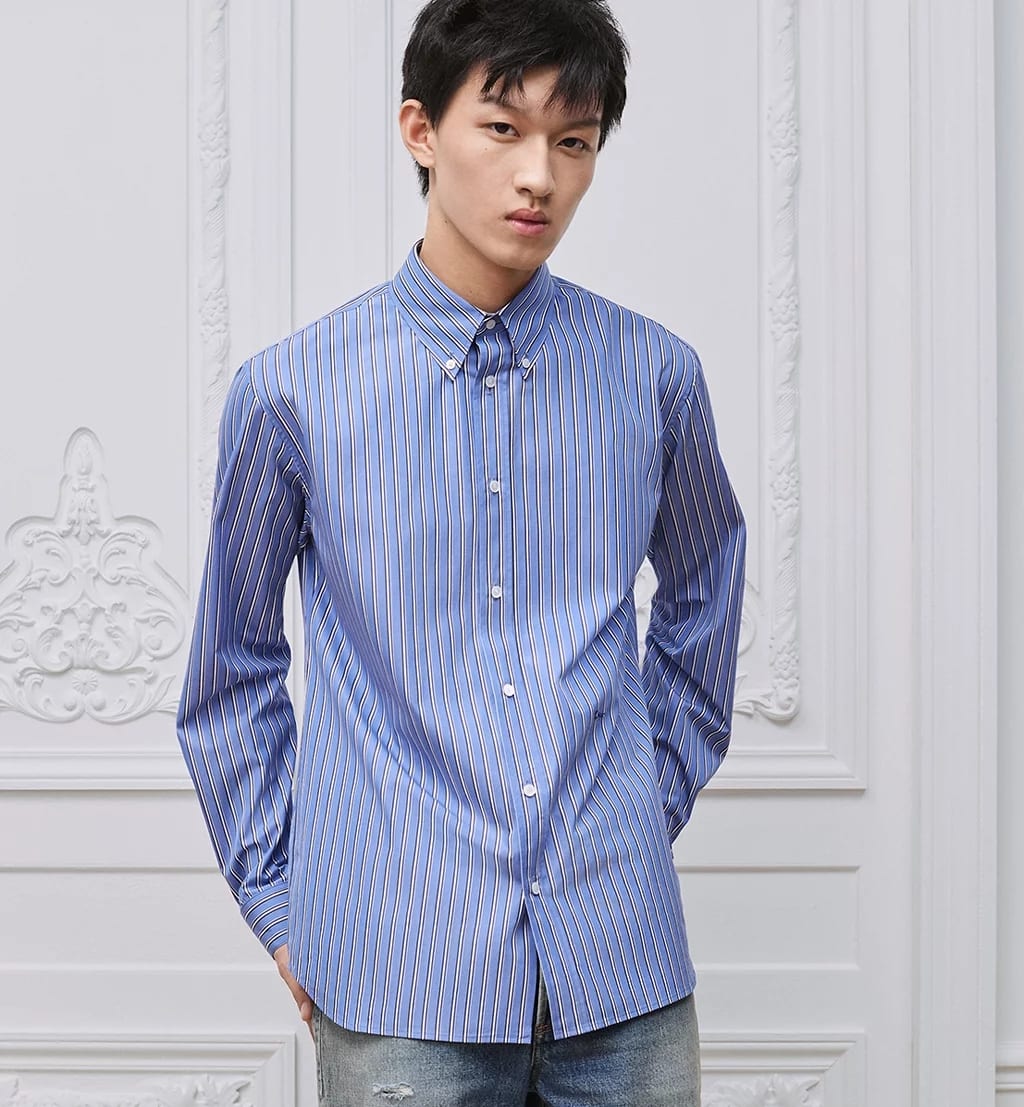 Shirt with Dior Embroidery - Blue Cotton, P55,000, DIOR, dior.com